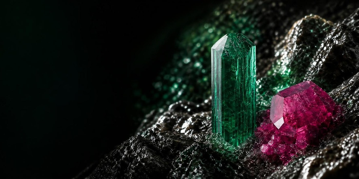 Emerald and bixbite created gemstones